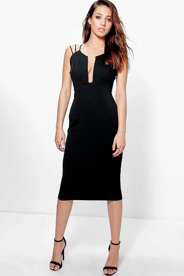 Boohoo Sophie Strappy Plunge Midi Bodycon Dress Black