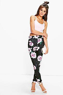 Boohoo Naeve Large Floral Stretch Skinny Trousers