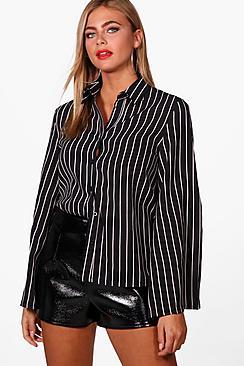 Boohoo Aimee Stripe Woven Wide Sleeve Shirt