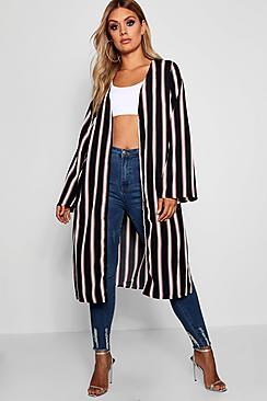 Boohoo Plus Stripe Print Midi Kimono