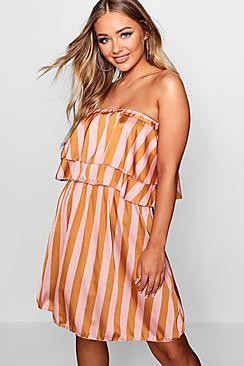Boohoo Lara Luxe Double Ruffle Striped Skater Dress