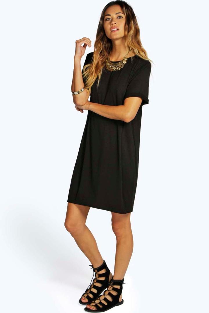Boohoo Sanita Turn Back Cuff Shift Dress Black