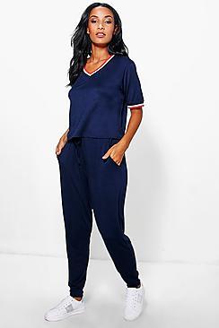 Boohoo Emma Sports Rib Detail Tshirt And Jogger Set