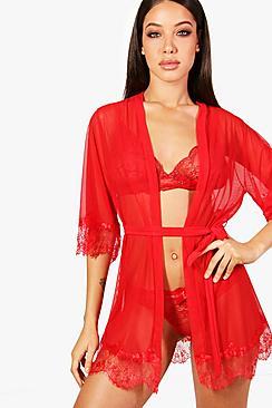 Boohoo Tiffanie Eyelash Lace & Mesh Robe