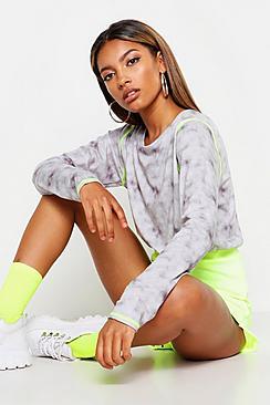 Boohoo Drawcord Hem Tie Dye Crop Top