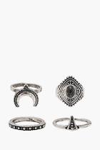 Boohoo Bella Boho Horn And Stone Rings 4 Pack