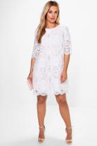 Boohoo Plus Abbi All Over Lace Shift Dress White