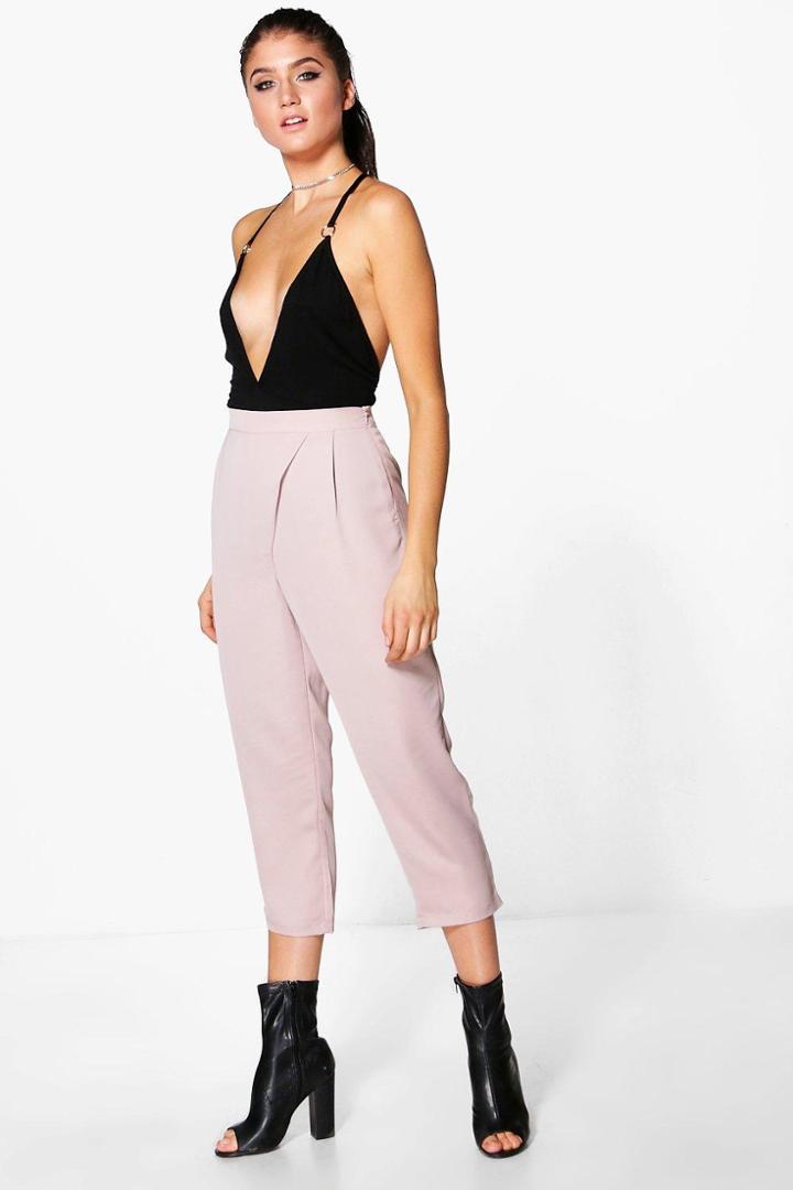 Boohoo Neve Wrap Front Textured Matte Satin Trousers Mauve
