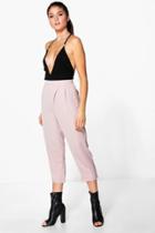 Boohoo Neve Wrap Front Textured Matte Satin Trousers Mauve