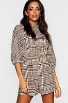 Boohoo Check Balloon Sleeve Playsuit