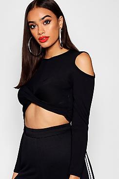 Boohoo Cold Shoulder Twist Front Top