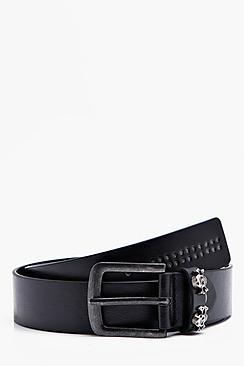 Boohoo Black Punch Detail Belt With Skull Studs