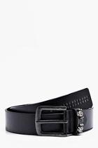 Boohoo Black Punch Detail Belt With Skull Studs