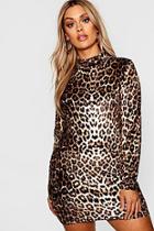 Boohoo Plus High Neck Leopard Velvet Mini Dress