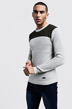 Boohoo Colour Block Fisherman Knit Sweater