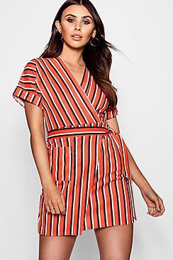 Boohoo Petite Poppy Stripe Obi Wrap Dress