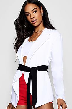 Boohoo Contrast Belt Blazer Jacket