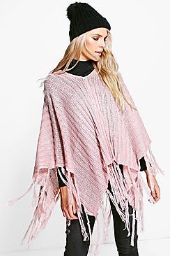 Boohoo Eliza Knitted Tassel Poncho