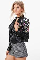 Boohoo Petite Fay Floral Panel Biker Jacket