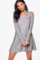 Boohoo Eloise Cold Shoulder Marl Knit Swing Dress Charcoal