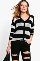 Boohoo Rebecca Sheer Stripe V-neck Jumper Black