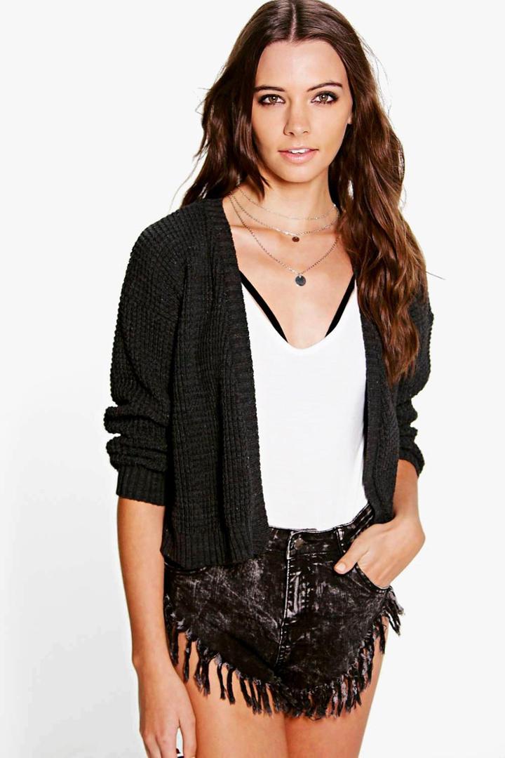 Boohoo Maria Waffle Knit Cardigan Charcoal