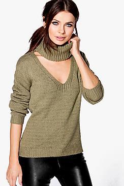 Boohoo Katie Chunky Choker Soft Knit Jumper