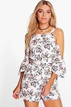 Boohoo Lucy Floral Open Shoulder Playsuit