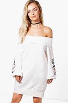 Boohoo Milly Off The Shoulder Embroidered Sweat Dress