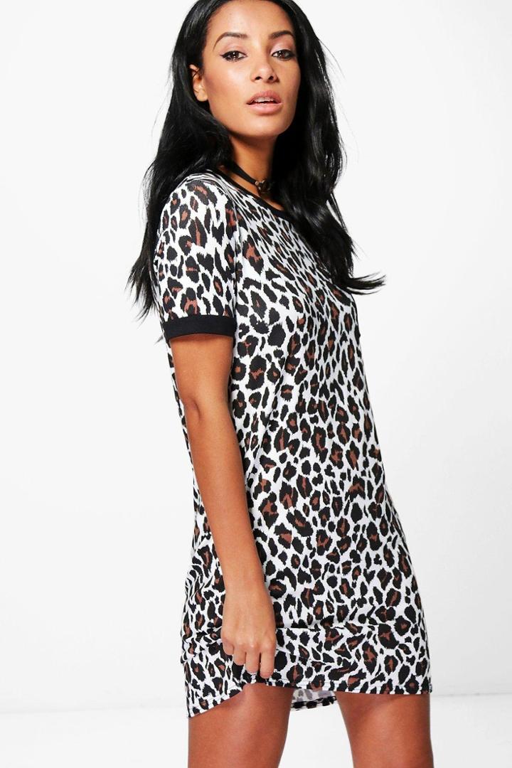 Boohoo Katy Leopaed Print T-shirt Dress Multi