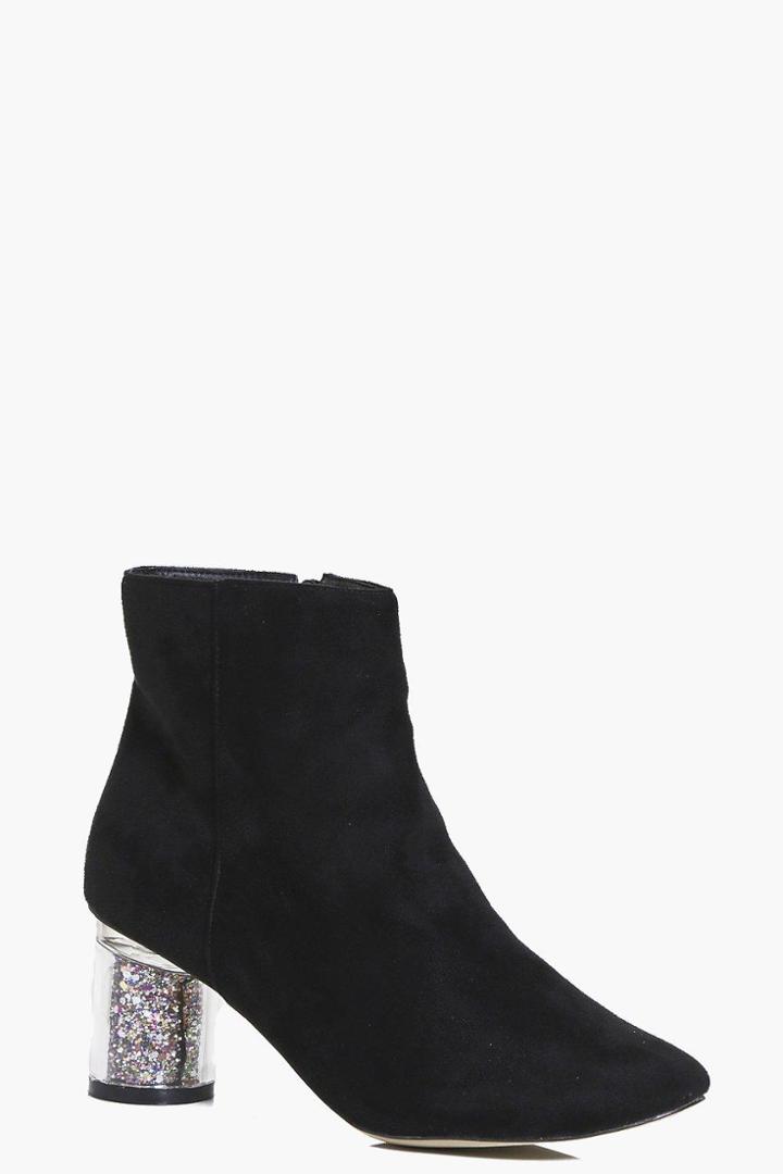 Boohoo Annie Clear Glitter Heel Ankle Boot Black
