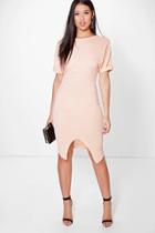 Boohoo Clarice Crepe Wrap Skirt Detail Fitted Dress Peach