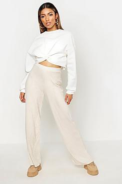 Boohoo Knitted Rib Wide Leg Trouser