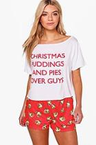 Boohoo Xmas Pudding And Pie Slogan Print Pj Shorts