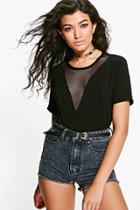 Boohoo Caitlan Mesh Plunge Oversized T-shirt Black