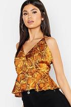 Boohoo Snake Print Satin Peplum Top