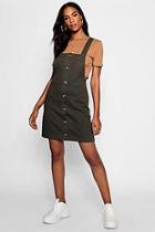 Boohoo Tall Horn Button Through Denim Pinafore Dress