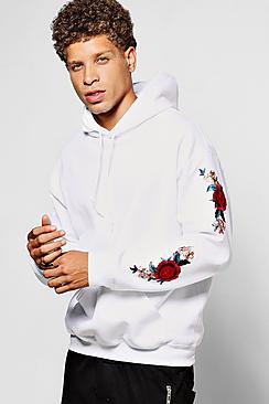 Boohoo Twin Rose Sleeve Embroidered Hoodie