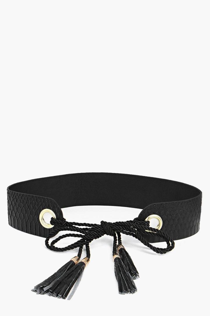 Boohoo Keira Tassel Obi Belt Black