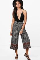 Boohoo Nala Woven Border Print Wide Leg Culottes