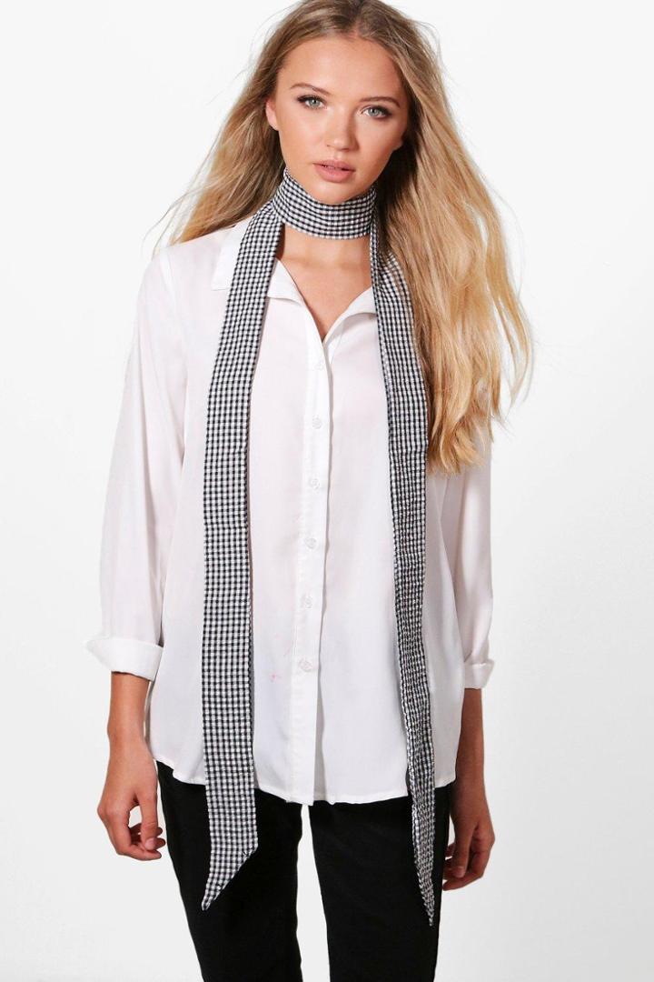 Boohoo Phoebe Gingham Skinny Scarf Black