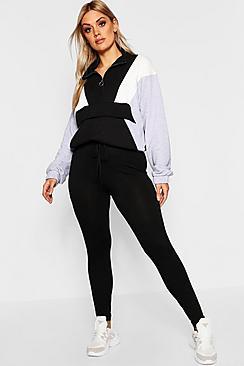 Boohoo Plus Jersey Mock Tie Waist Leggings