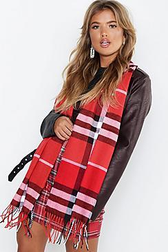 Boohoo Red Check Woven Scarf