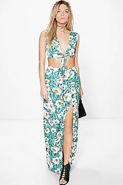 Boohoo Amy Tropical Print Maxi And Crop Top Co-ord