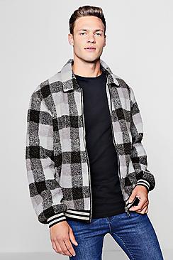 Boohoo Check Borg Zip Through Harrington Jacket