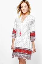 Boohoo Esme Crochet Border Trim Smock Dress Red