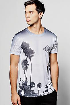 Boohoo La Palm Print Sublimation T Shirt