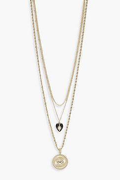 Boohoo Enamel And Coin Vintage Look Layered Necklace