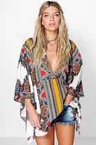 Boohoo Kayla Scarf Print Wide Sleeve Woven Top