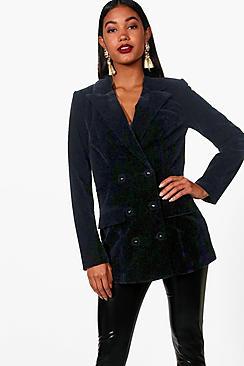 Boohoo Longline Velvet Double Breasted Blazer